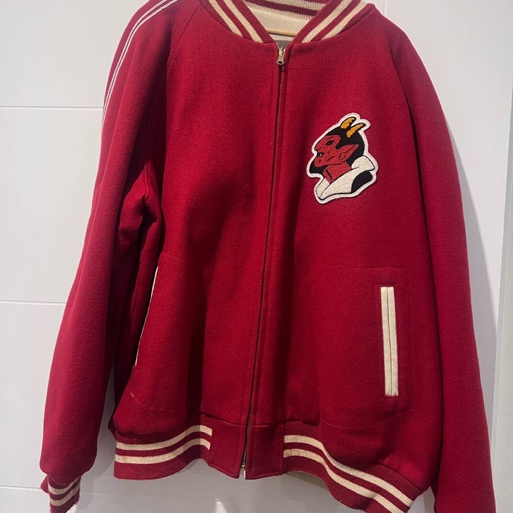 Red Devil Varsity Jacket with Embroidered Patch reversible